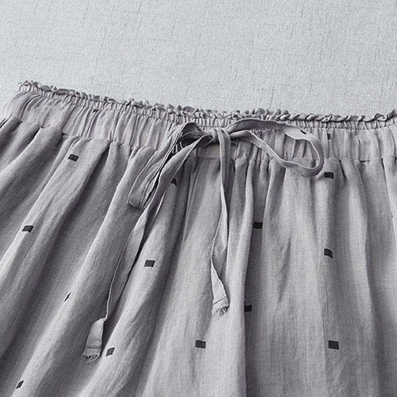 Pantalon large décontracté d'été en coton et lin avec poches pour femme, motif à pois, motif Buddha Stones