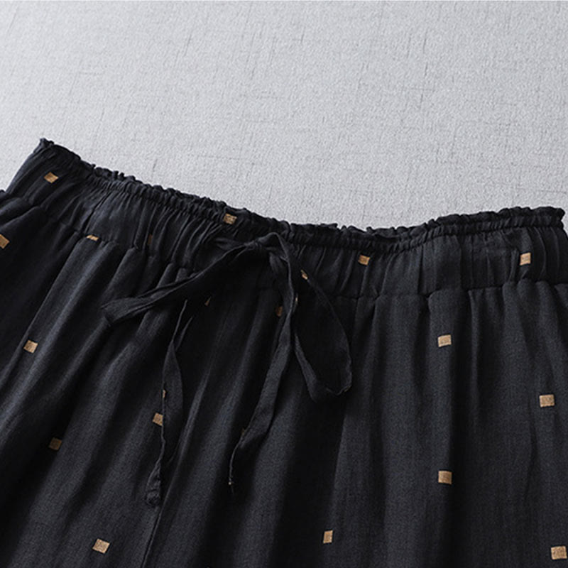 Pantalon large décontracté d'été en coton et lin avec poches pour femme, motif à pois, motif Buddha Stones
