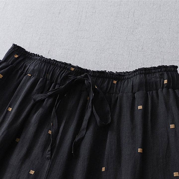 Pantalon large décontracté d'été en coton et lin avec poches pour femme, motif à pois, motif Buddha Stones