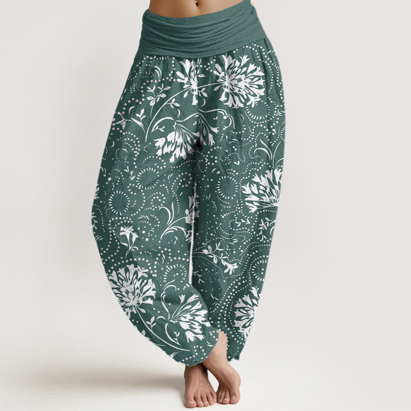 Pantalon Buddha Stones décontracté à taille élastique pour femme avec motif floral et vigne - CadetBlue - US22，UK/AU26，EU54 (6XL) - image 1