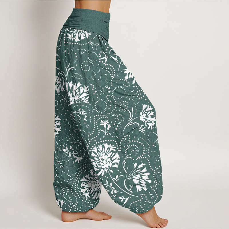 Pantalon Buddha Stones décontracté à taille élastique pour femme avec motif floral et vigne - image 2