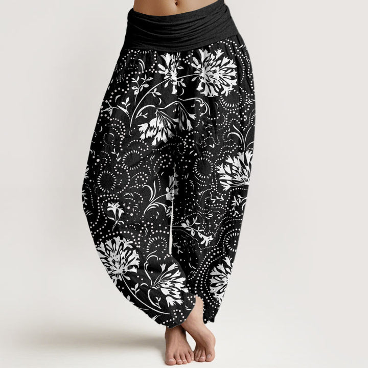 Pantalon Buddha Stones décontracté à taille élastique pour femme avec motif floral et vigne - Noir - US22，UK/AU26，EU54 (6XL) - image 5