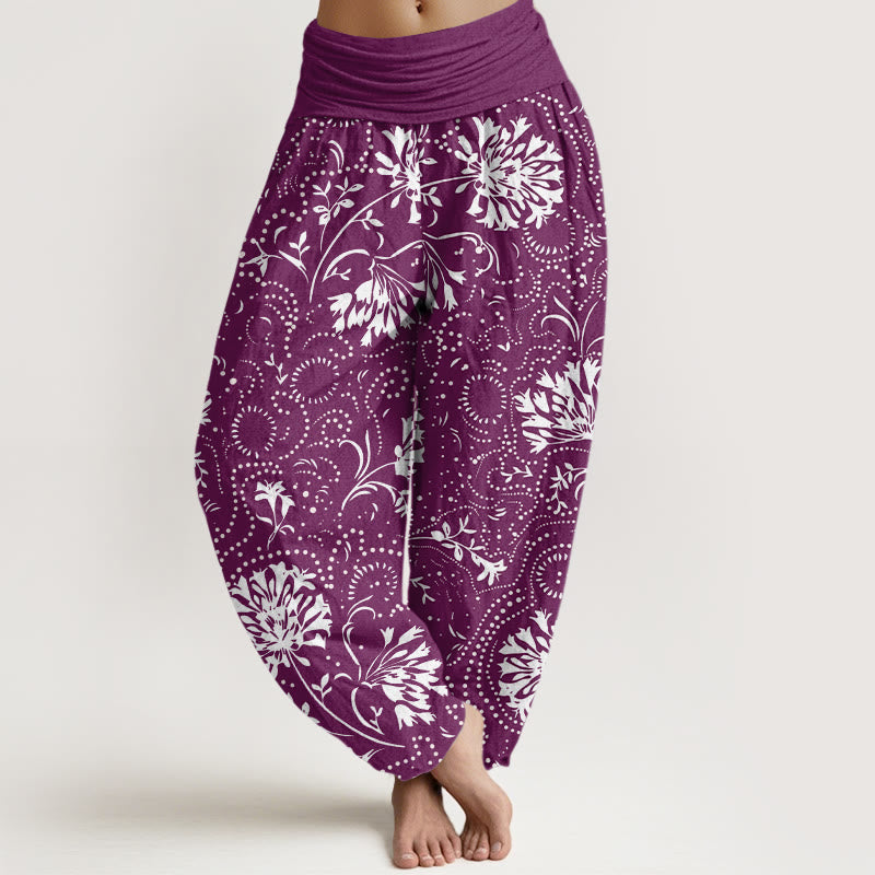 Pantalon Buddha Stones décontracté à taille élastique pour femme avec motif floral et vigne - Violet - US22，UK/AU26，EU54 (6XL) - image 8