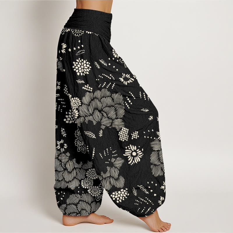 Pantalon sarouel décontracté à taille élastique pour femme avec motif floral et Buddha Stones - image 2