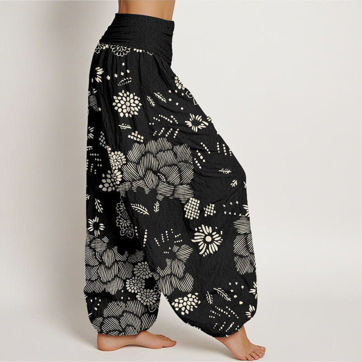 Pantalon sarouel décontracté à taille élastique pour femme avec motif floral et Buddha Stones - image 2