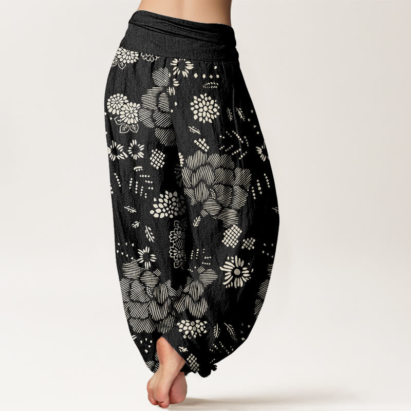 Pantalon sarouel décontracté à taille élastique pour femme avec motif floral et Buddha Stones - image 3
