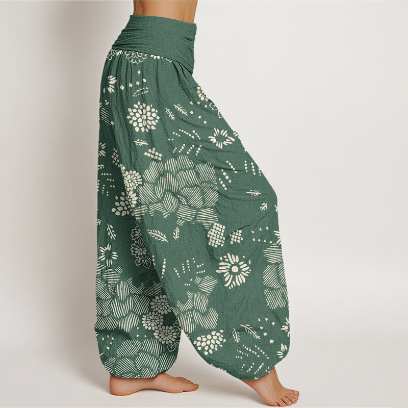 Pantalon sarouel décontracté à taille élastique pour femme avec motif floral et Buddha Stones - image 6