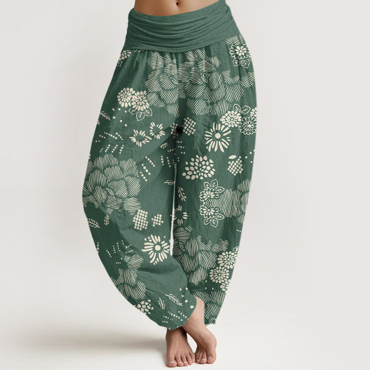 Pantalon sarouel décontracté à taille élastique pour femme avec motif floral et Buddha Stones - Vert de mer moyen - US22，UK/AU26，EU54 (6XL) - image 5