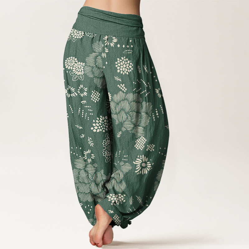 Pantalon sarouel décontracté à taille élastique pour femme avec motif floral et Buddha Stones - image 7