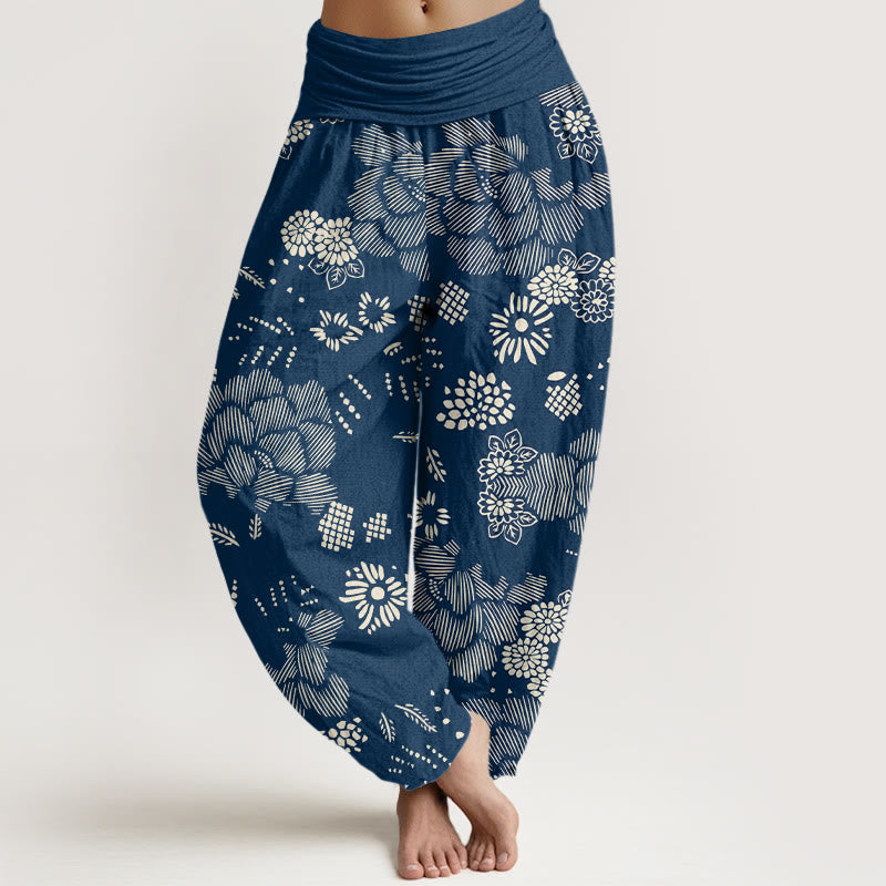 Pantalon sarouel décontracté à taille élastique pour femme avec motif floral et Buddha Stones - Bleu royal - US22，UK/AU26，EU54 (6XL) - image 8