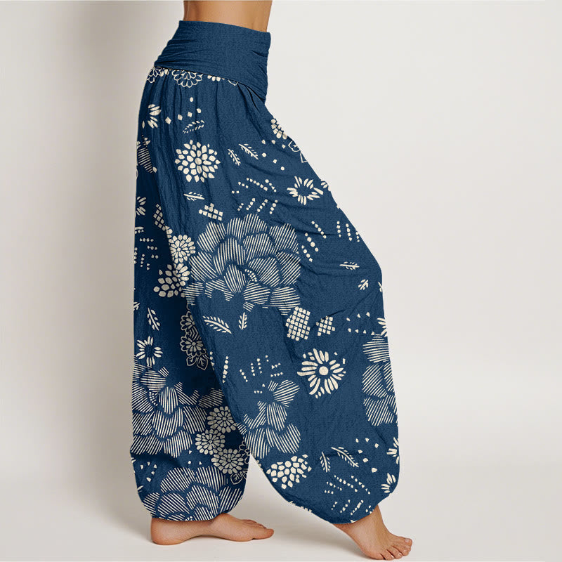 Pantalon sarouel décontracté à taille élastique pour femme avec motif floral et Buddha Stones - image 9