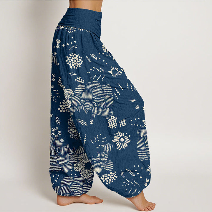 Pantalon sarouel décontracté à taille élastique pour femme avec motif floral et Buddha Stones - image 9