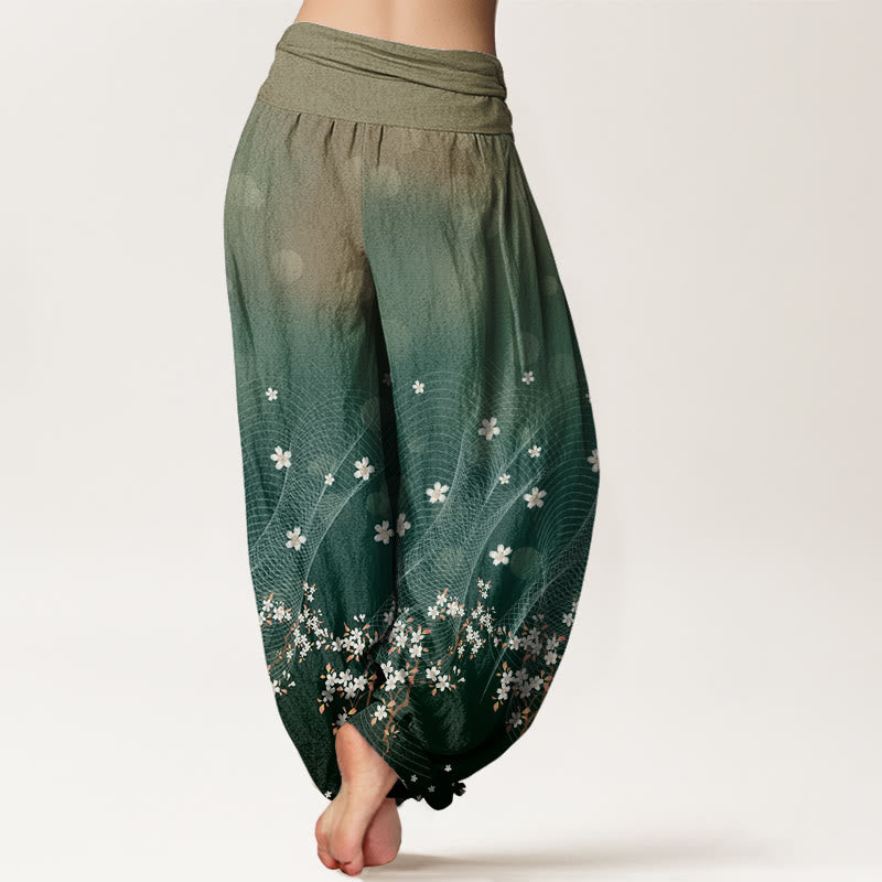 Pantalon Buddha Stones décontracté à taille élastique pour femme, motif floral dégradé, lignes ondulées, points lumineux circulaires - image 3