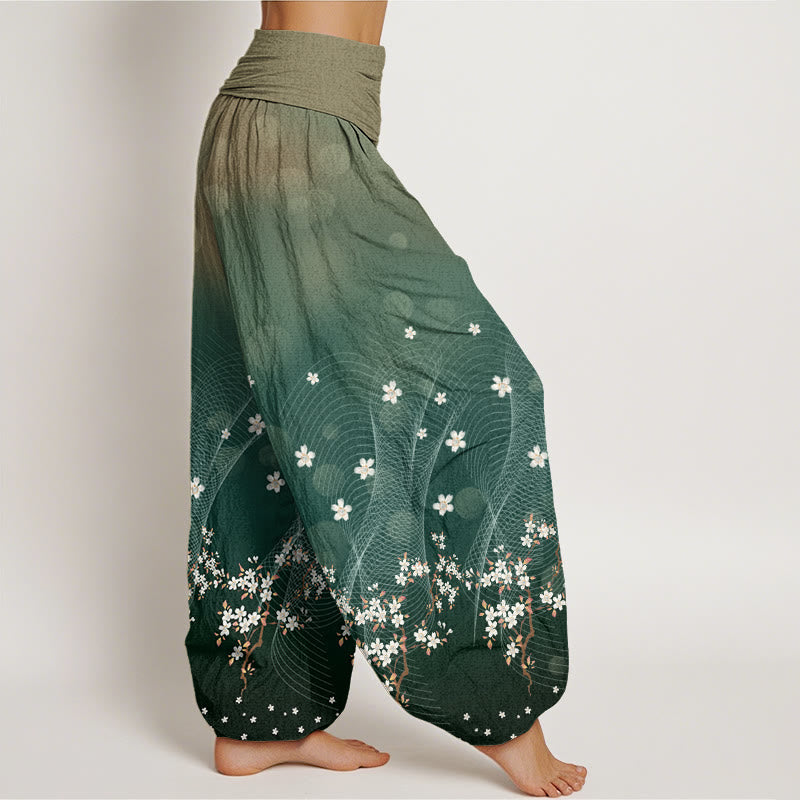 Pantalon Buddha Stones décontracté à taille élastique pour femme, motif floral dégradé, lignes ondulées, points lumineux circulaires - image 2