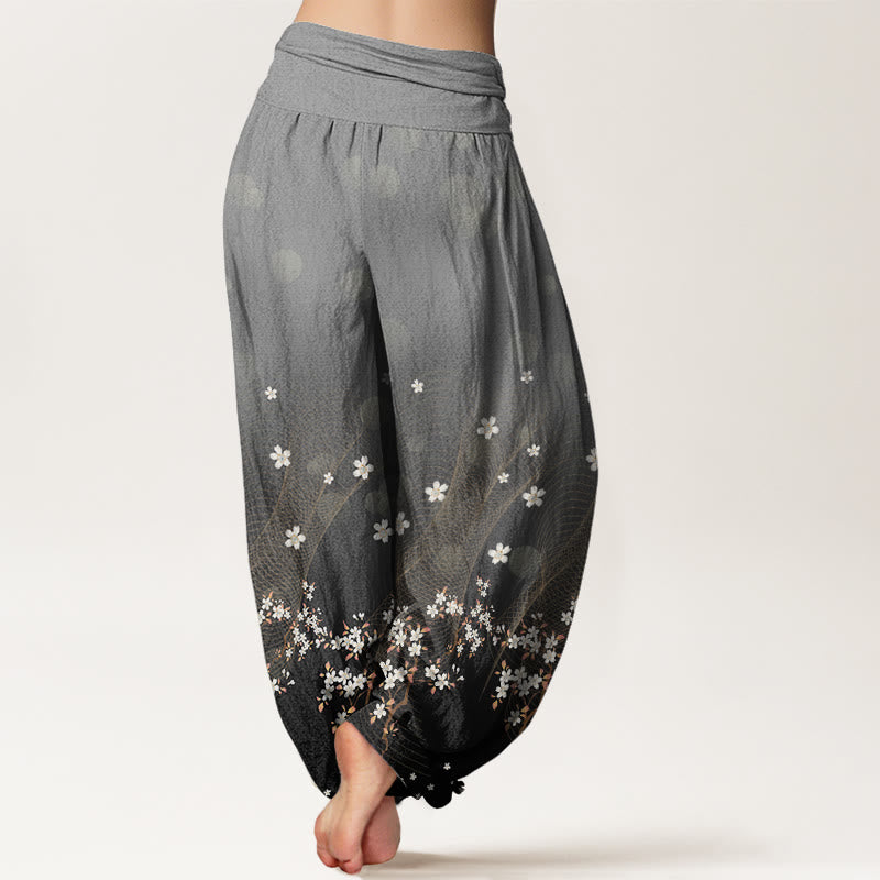 Pantalon Buddha Stones décontracté à taille élastique pour femme, motif floral dégradé, lignes ondulées, points lumineux circulaires - image 7