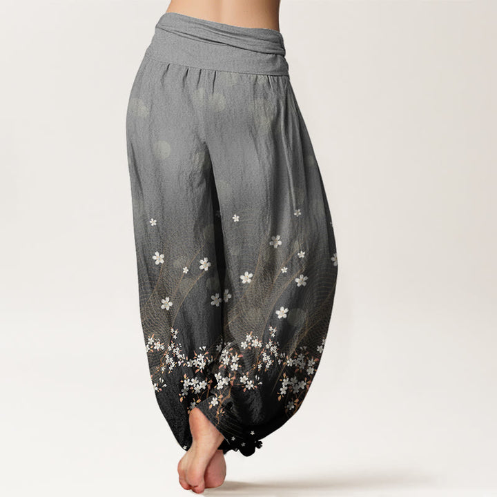 Pantalon Buddha Stones décontracté à taille élastique pour femme, motif floral dégradé, lignes ondulées, points lumineux circulaires - image 7