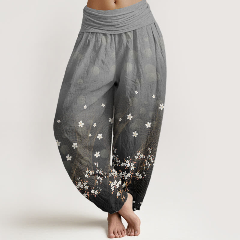 Pantalon Buddha Stones décontracté à taille élastique pour femme, motif floral dégradé, lignes ondulées, points lumineux circulaires - Gris ardoise - US22，UK/AU26，EU54 (6XL) - image 5