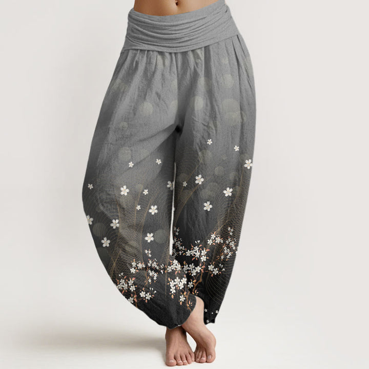 Pantalon Buddha Stones décontracté à taille élastique pour femme, motif floral dégradé, lignes ondulées, points lumineux circulaires - Gris ardoise - US22，UK/AU26，EU54 (6XL) - image 5