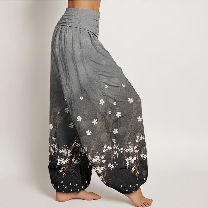 Pantalon Buddha Stones décontracté à taille élastique pour femme, motif floral dégradé, lignes ondulées, points lumineux circulaires - image 6