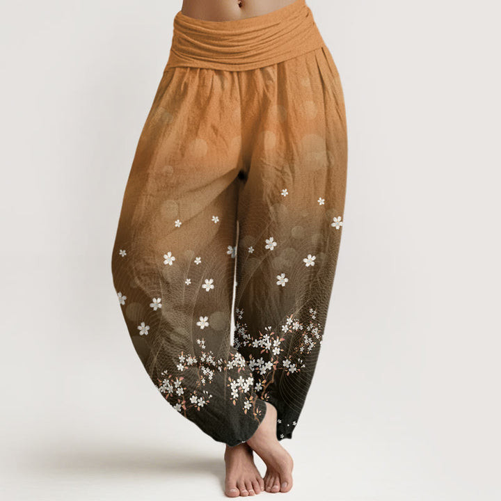 Pantalon Buddha Stones décontracté à taille élastique pour femme, motif floral dégradé, lignes ondulées, points lumineux circulaires - SandyBrown - US22，UK/AU26，EU54 (6XL) - image 8