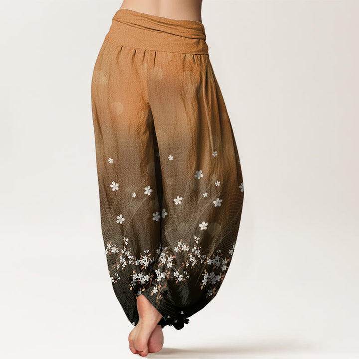 Pantalon Buddha Stones décontracté à taille élastique pour femme, motif floral dégradé, lignes ondulées, points lumineux circulaires - image 10