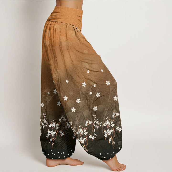 Pantalon Buddha Stones décontracté à taille élastique pour femme, motif floral dégradé, lignes ondulées, points lumineux circulaires - image 9