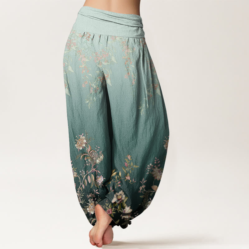Pantalon sarouel décontracté à taille élastique pour femme, motif floral délicat et dégradé de feuilles, motif Buddha Stones - image 2