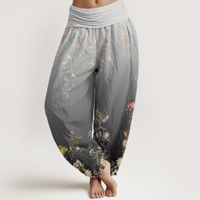 Pantalon sarouel décontracté à taille élastique pour femme, motif floral délicat et dégradé de feuilles, motif Buddha Stones - Gris ardoise clair - US22，UK/AU26，EU54 (6XL) - image 5