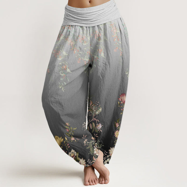 Pantalon sarouel décontracté à taille élastique pour femme, motif floral délicat et dégradé de feuilles, motif Buddha Stones - Gris ardoise clair - US22，UK/AU26，EU54 (6XL) - image 4