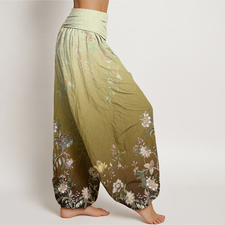 Pantalon harem femme en coton à motif floral délicat dégradé et Buddha Stones, taille élastique - image 9