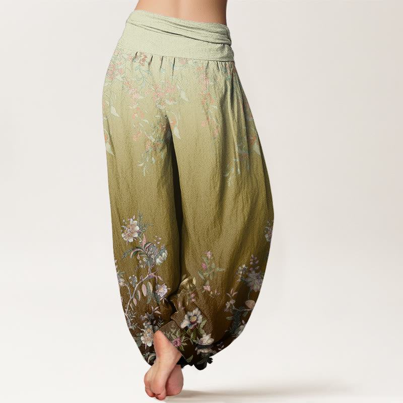 Pantalon harem femme en coton à motif floral délicat dégradé et Buddha Stones, taille élastique - image 8