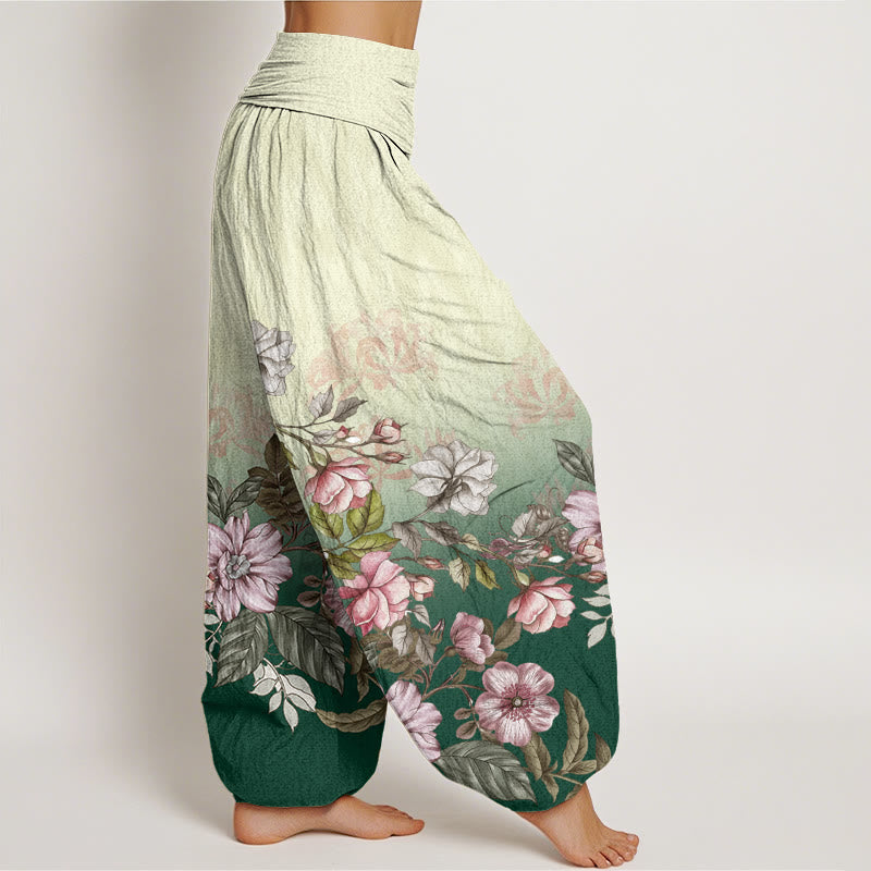 Pantalon sarouel décontracté à taille élastique pour femme, motif feuilles et pétales dégradés, Buddha Stones - image 1