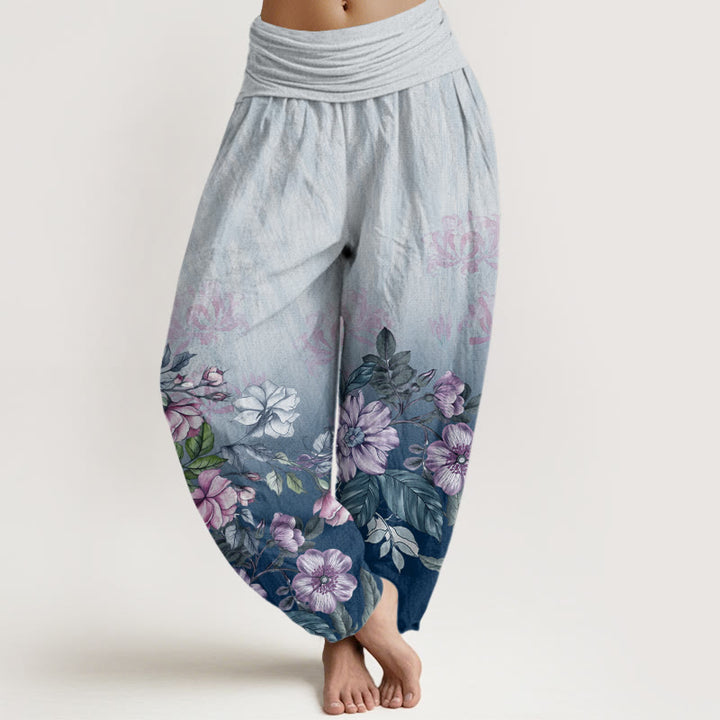 Pantalon sarouel décontracté à taille élastique pour femme, motif feuilles et pétales dégradés, Buddha Stones - Bleu ciel clair - US22，UK/AU26，EU54 (6XL) - image 4