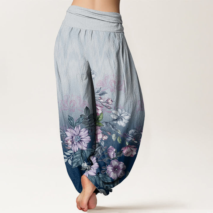 Pantalon sarouel décontracté à taille élastique pour femme, motif feuilles et pétales dégradés, Buddha Stones - image 6