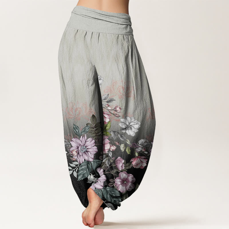 Pantalon sarouel décontracté à taille élastique pour femme, motif feuilles et pétales dégradés, Buddha Stones - image 10