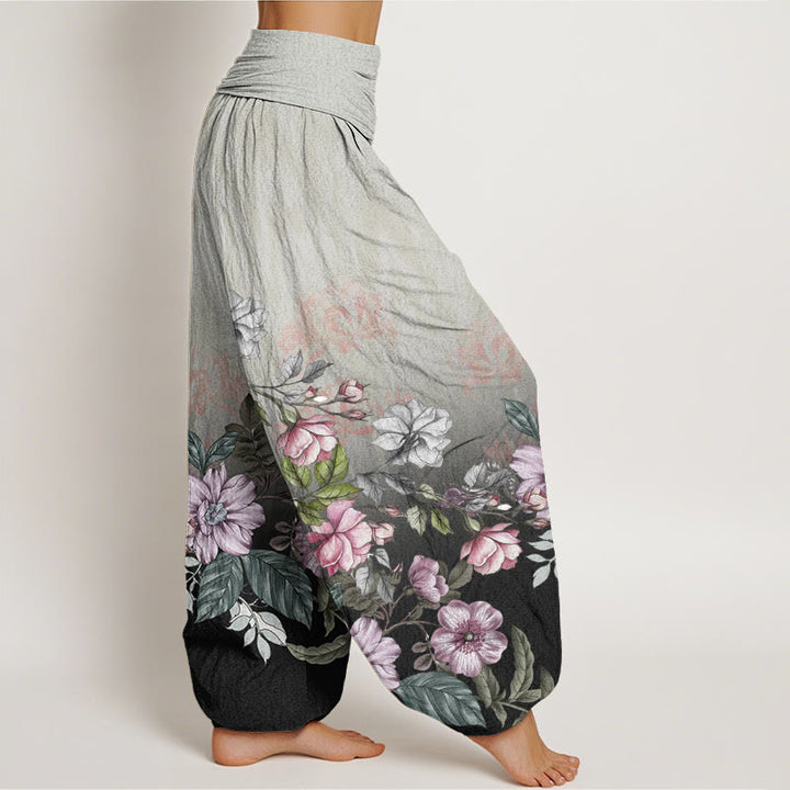 Pantalon sarouel décontracté à taille élastique pour femme, motif feuilles et pétales dégradés, Buddha Stones - image 9