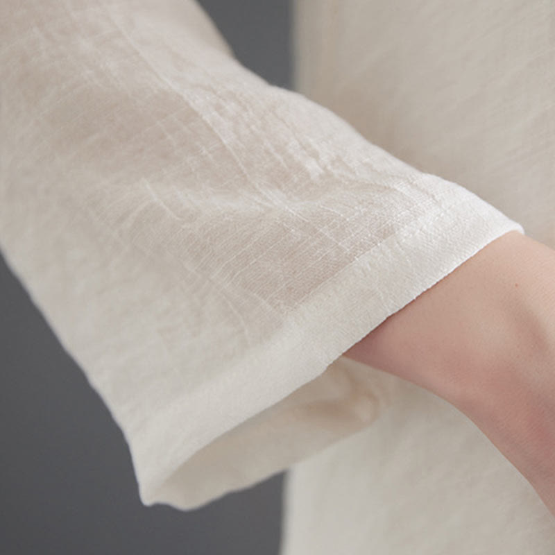 Ensemble 2 Buddha Stones beige avec boutons en forme de grenouille chinoise, chemise à manches longues, pantalon, méditation, zen, tai-chi, coton et lin pour femme - image 11