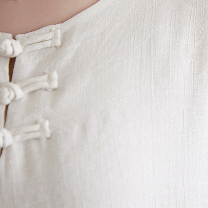 Ensemble 2 Buddha Stones beige avec boutons en forme de grenouille chinoise, chemise à manches longues, pantalon, méditation, zen, tai-chi, coton et lin pour femme - image 9