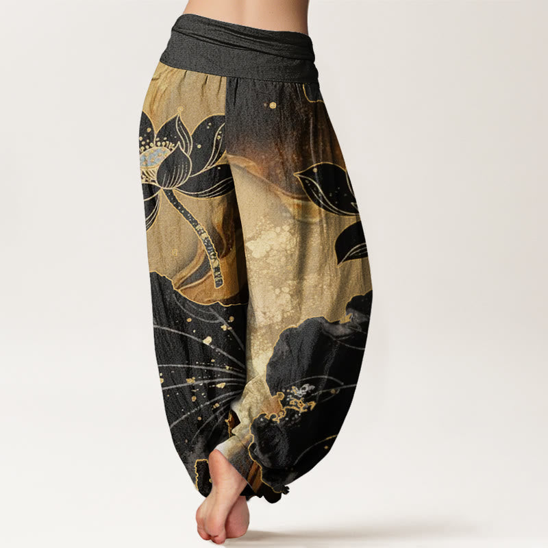 Pantalon sarouel décontracté à taille élastique pour femme avec motif pétales de lotus et Buddha Stones - image 3
