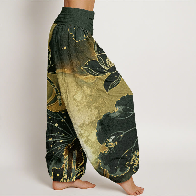 Pantalon sarouel décontracté à taille élastique pour femme avec motif pétales de lotus et Buddha Stones - image 5