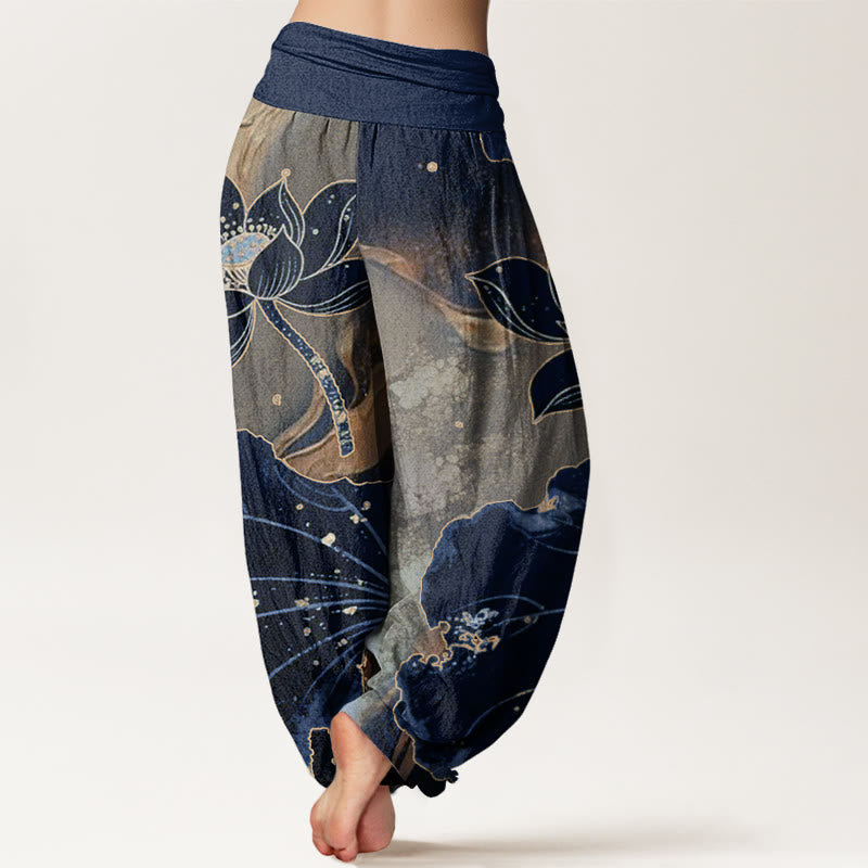 Pantalon sarouel décontracté à taille élastique pour femme avec motif pétales de lotus et Buddha Stones - image 9