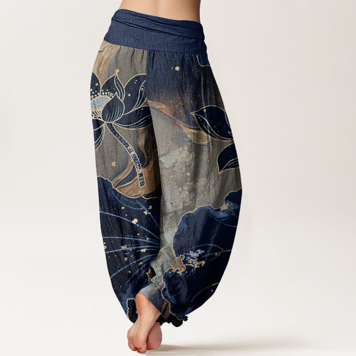 Pantalon sarouel décontracté à taille élastique pour femme avec motif pétales de lotus et Buddha Stones - image 9