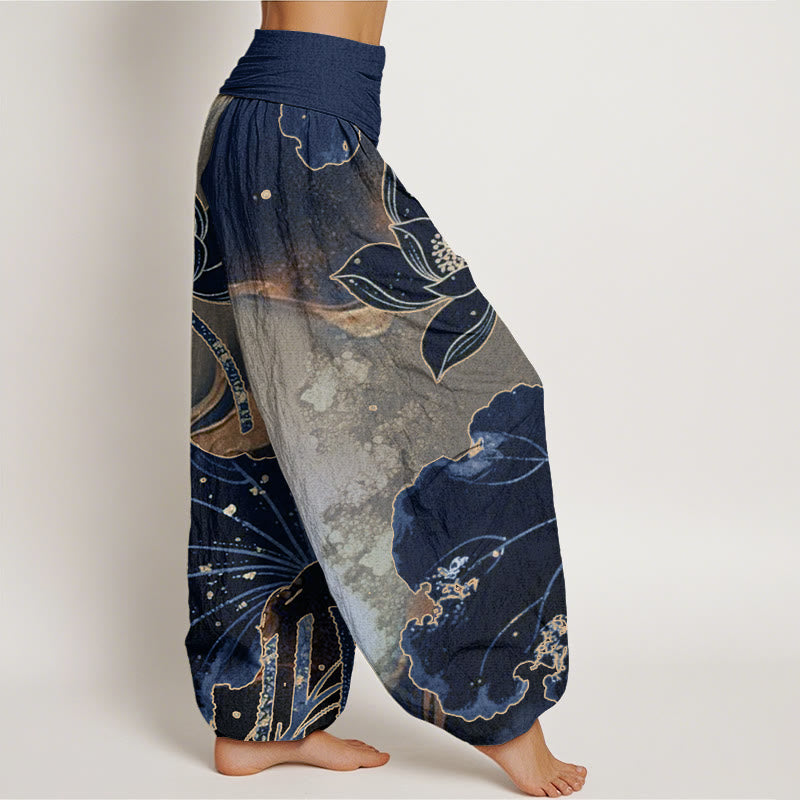 Pantalon sarouel décontracté à taille élastique pour femme avec motif pétales de lotus et Buddha Stones - image 9