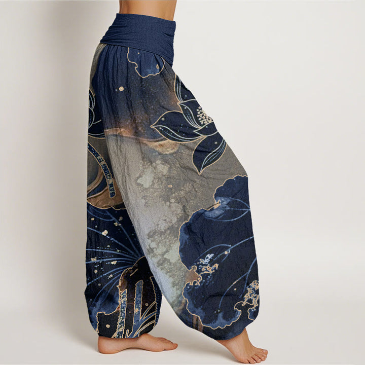 Pantalon sarouel décontracté à taille élastique pour femme avec motif pétales de lotus et Buddha Stones - image 9