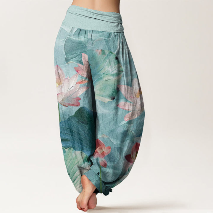 Pantalon sarouel décontracté à taille élastique pour femme, motif pétales de lotus et Buddha Stones - image 3