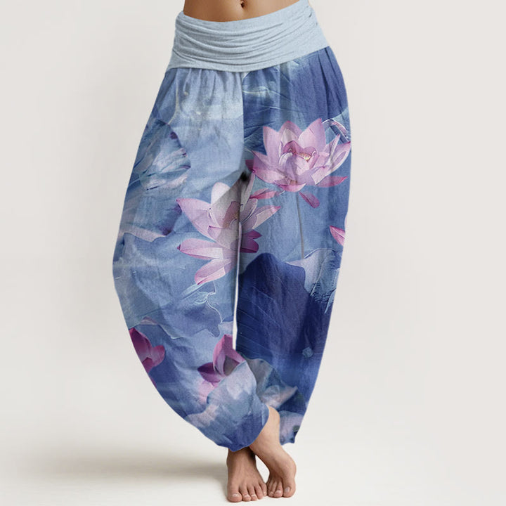 Pantalon sarouel décontracté à taille élastique pour femme, motif pétales de lotus et Buddha Stones - BleuetBleu - US22，UK/AU26，EU54 (6XL) - image 8