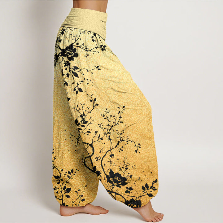 Pantalon harem femme en coton décontracté à motif de dragon, fleur et feuille, taille élastique, orné de Buddha Stones - image 8