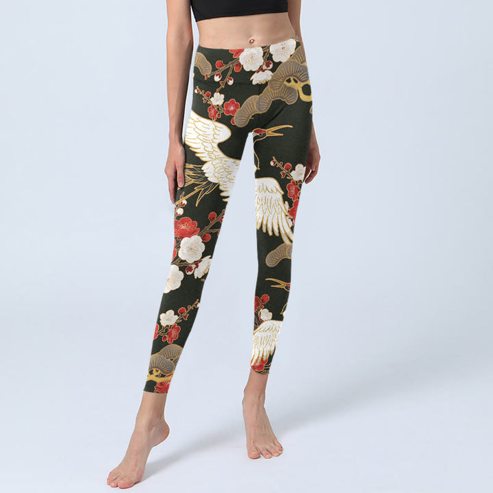 Leggings de sport imprimés Buddha Stones, grues couronnées rouges, fleurs de prunier et branches, pantalons de yoga pour femmes - image 6