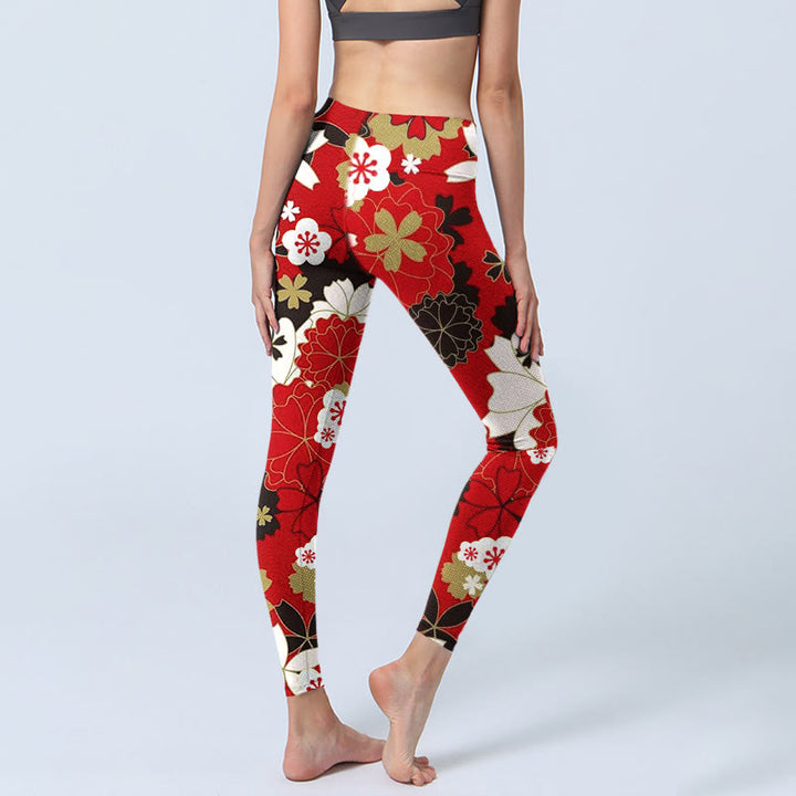 Leggings de sport à imprimé Buddha Stones et pétales de fleurs de cerisier pour femme - image 4