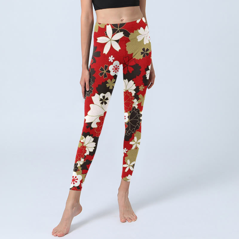 Leggings de sport à imprimé Buddha Stones et pétales de fleurs de cerisier pour femme - image 5
